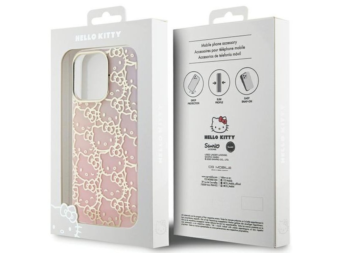 Capa Hello Kitty IML Gradient Electrop Crowded Kitty Head para iPhone 15 Pro Max - Rosa
