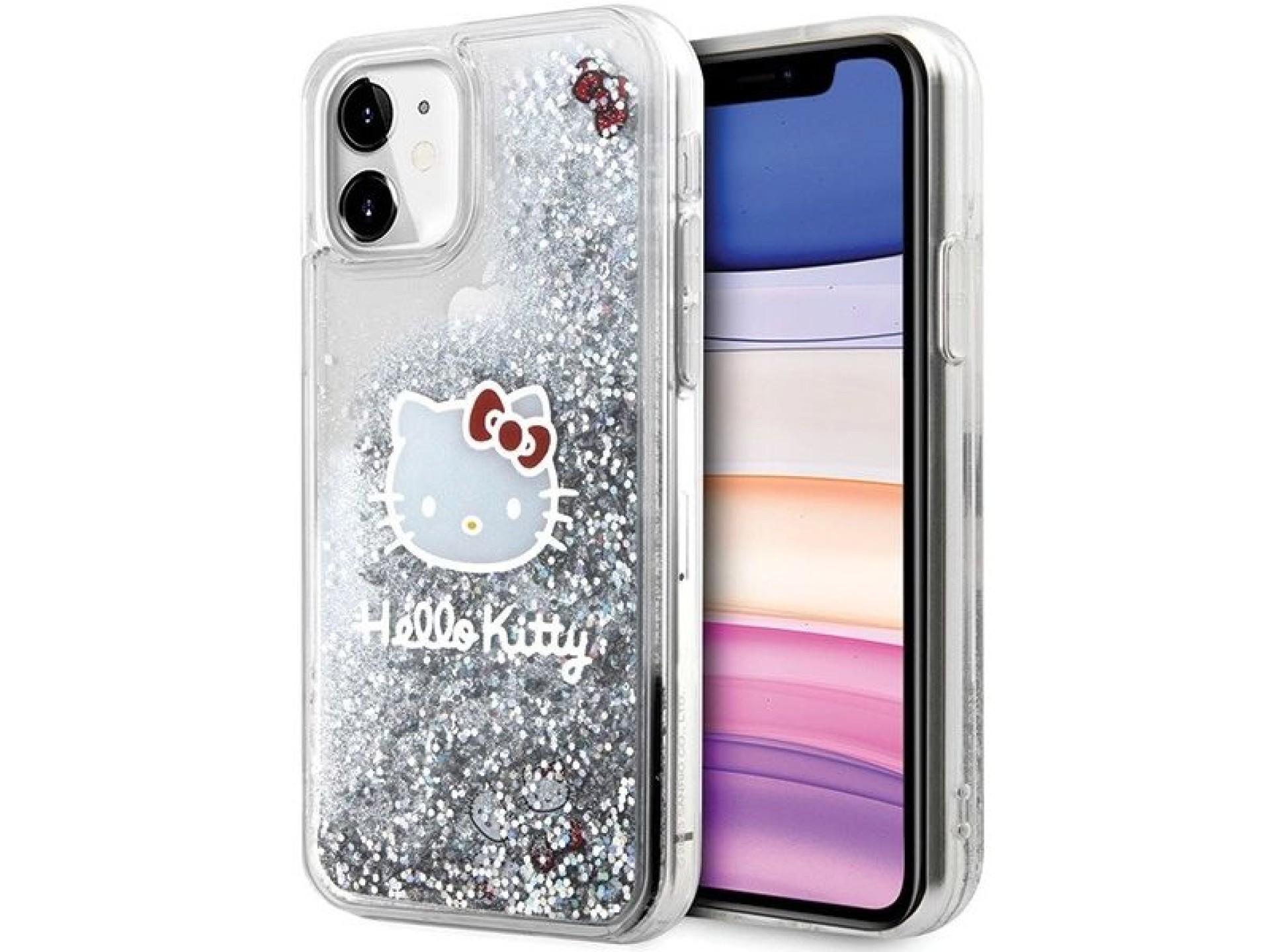 Hello Kitty Liquid Glitter Charms Kitty Head Case for iPhone 11 / Xr - Silver