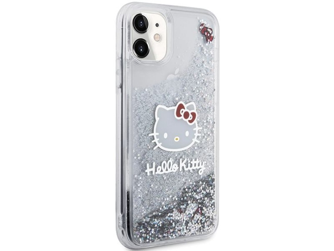 Hello Kitty Liquid Glitter Charms Kitty Head Case for iPhone 11 / Xr - Silver