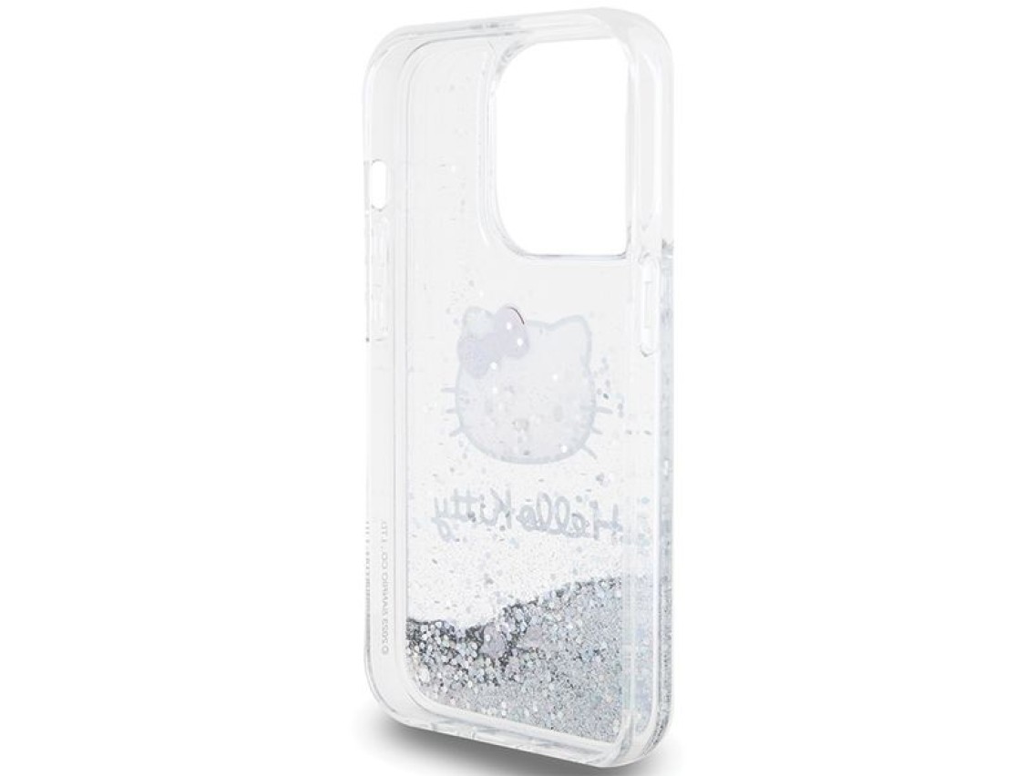 Capa Hello Kitty com glitter líquido e pingente em formato de cabeça de gatinho para iPhone 13 Pro /