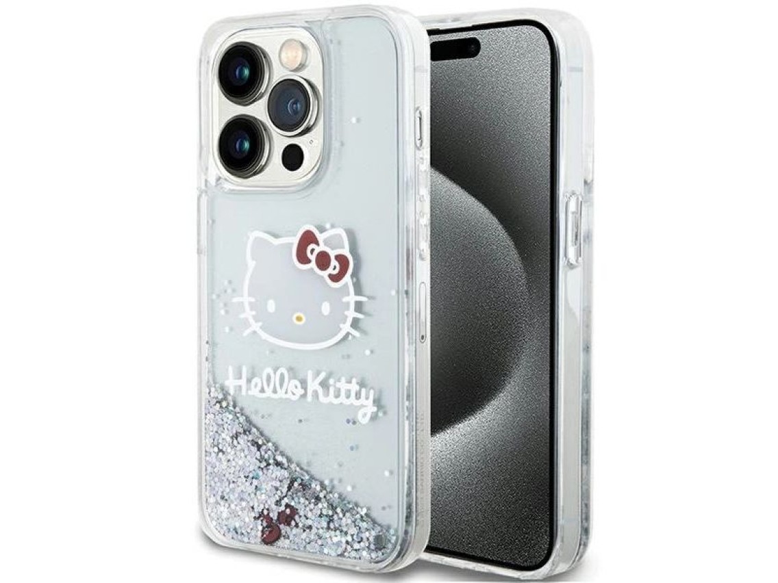 Capa Hello Kitty com glitter líquido e pingente em formato de cabeça de gatinho para iPhone 13 Pro M