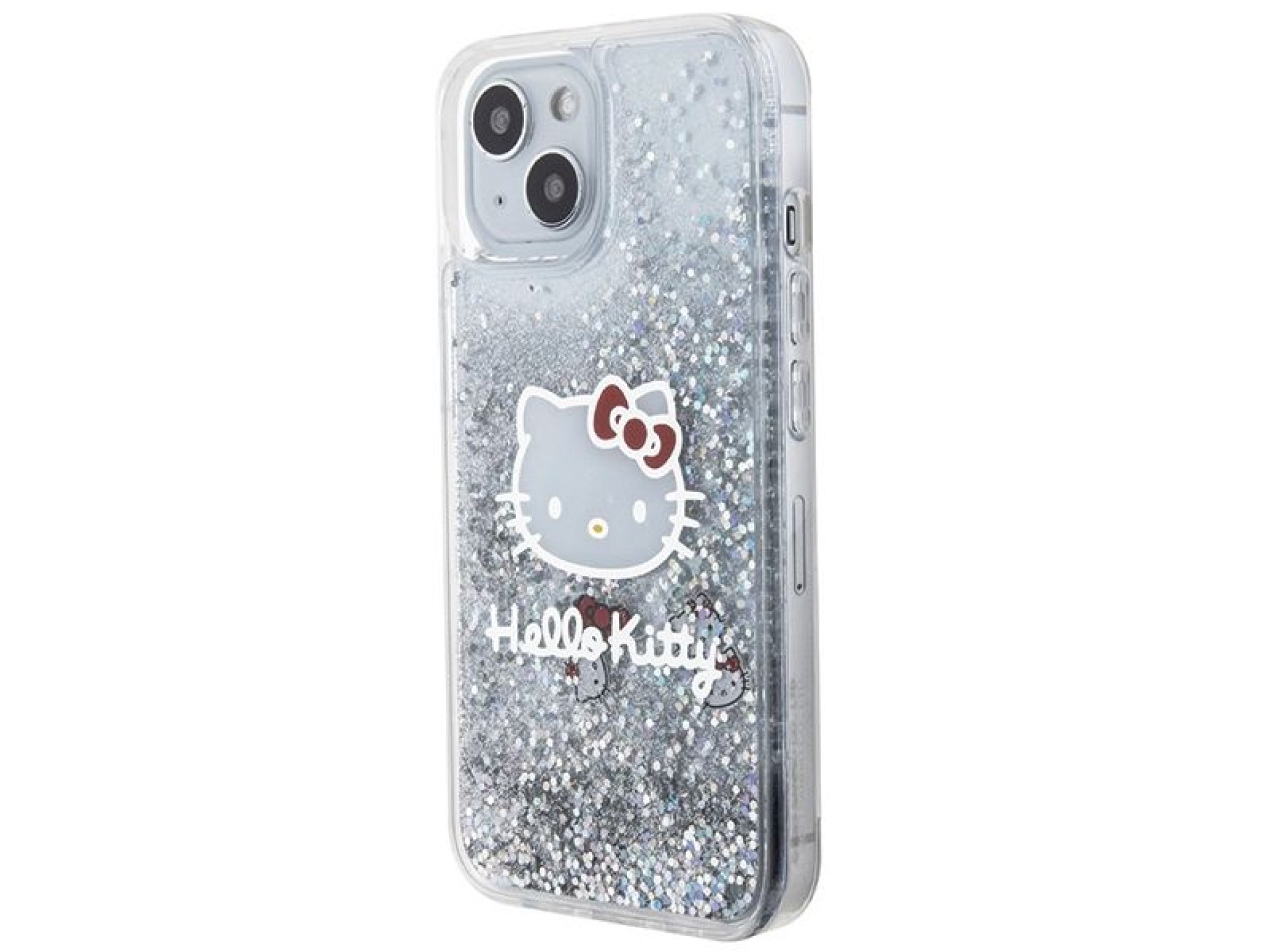 Hello Kitty Liquid Glitter Charms Kitty Head case for iPhone 14 - silver