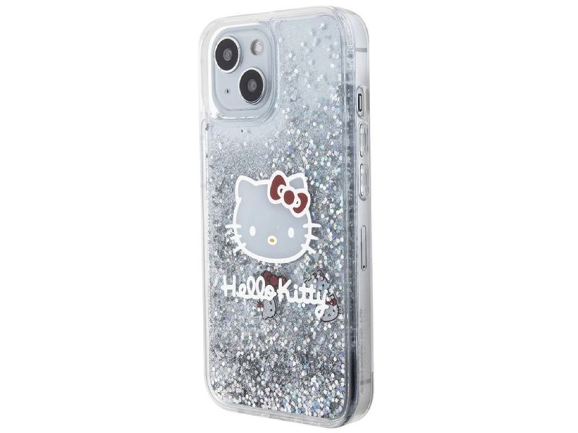 Hello Kitty Liquid Glitter Charms Kitty Head case for iPhone 14 - silver