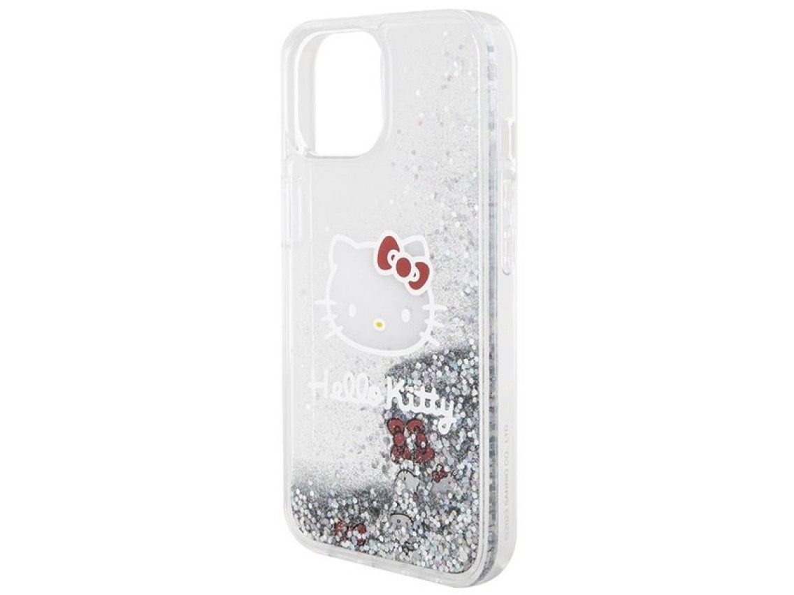 Hello Kitty Liquid Glitter Charms Kitty Head case for iPhone 14 - silver