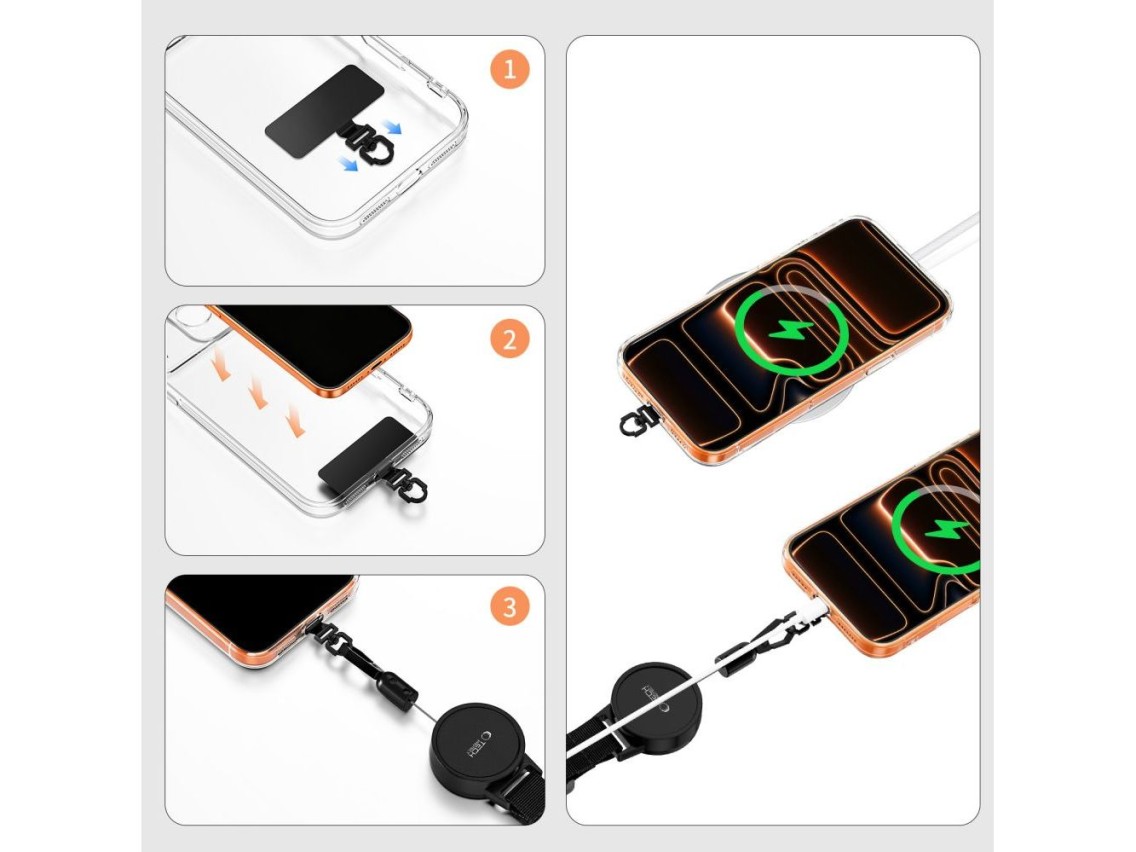 Tech-Protect UrbanLoop Anti-Theft Phone Holder with Retractable Lanyard - Black