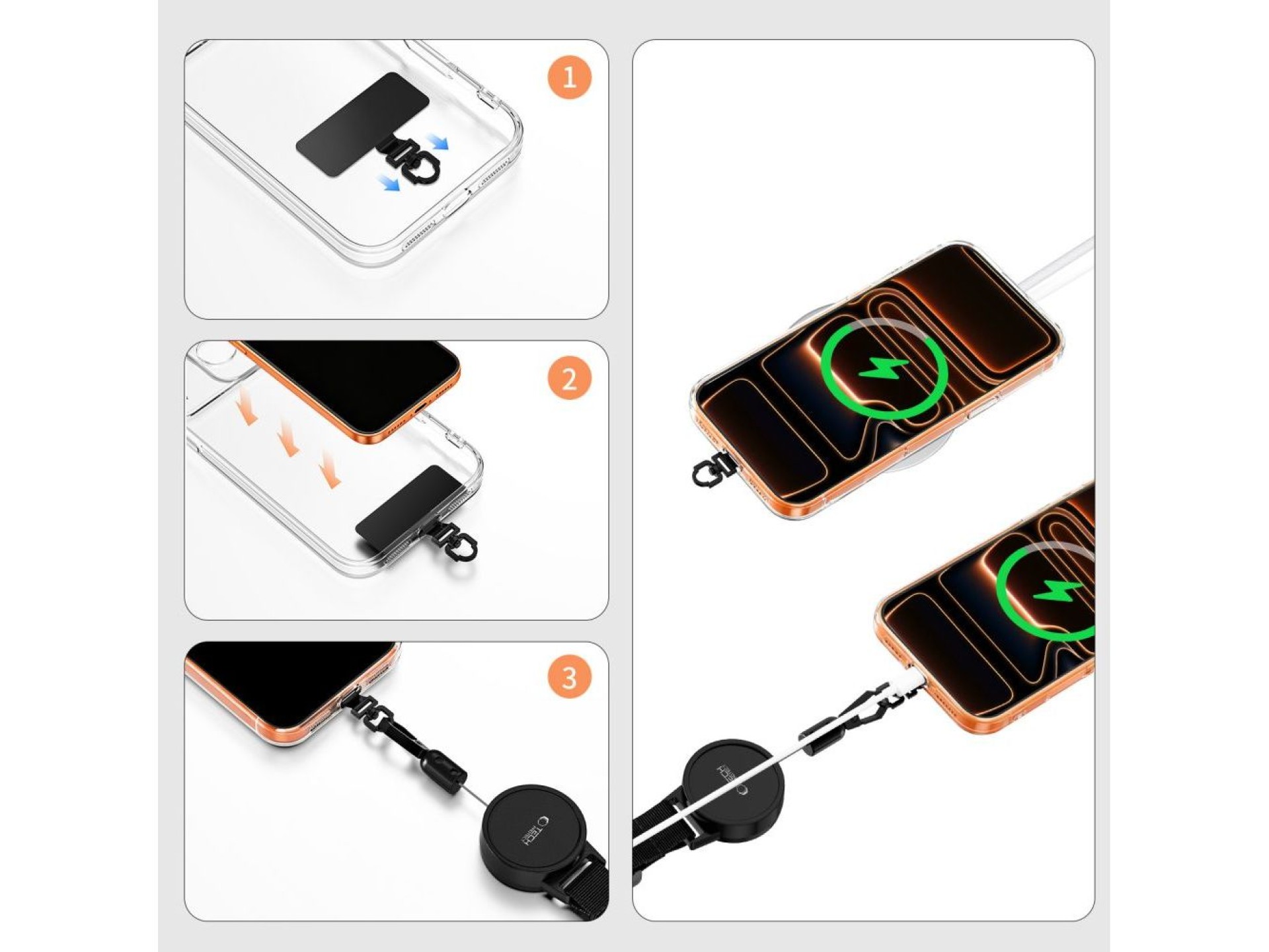 Tech-Protect UrbanLoop Anti-Theft Phone Holder with Retractable Lanyard - Black