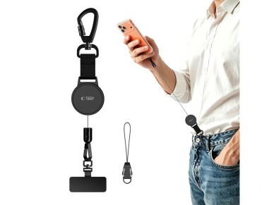Tech-Protect UrbanLoop Anti-Theft Phone Holder with Retractable Lanyard - Black