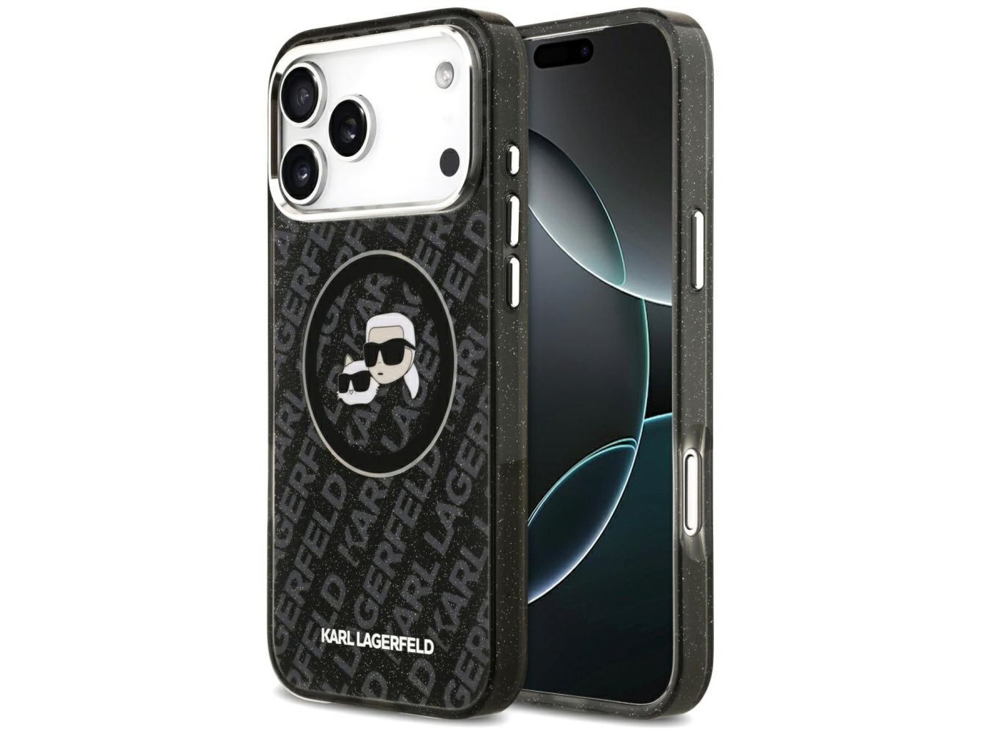 Funda MagSafe Karl Lagerfeld IML Glitter Karl&Choupette Heads para iPhone 17 Pro Max - Negra