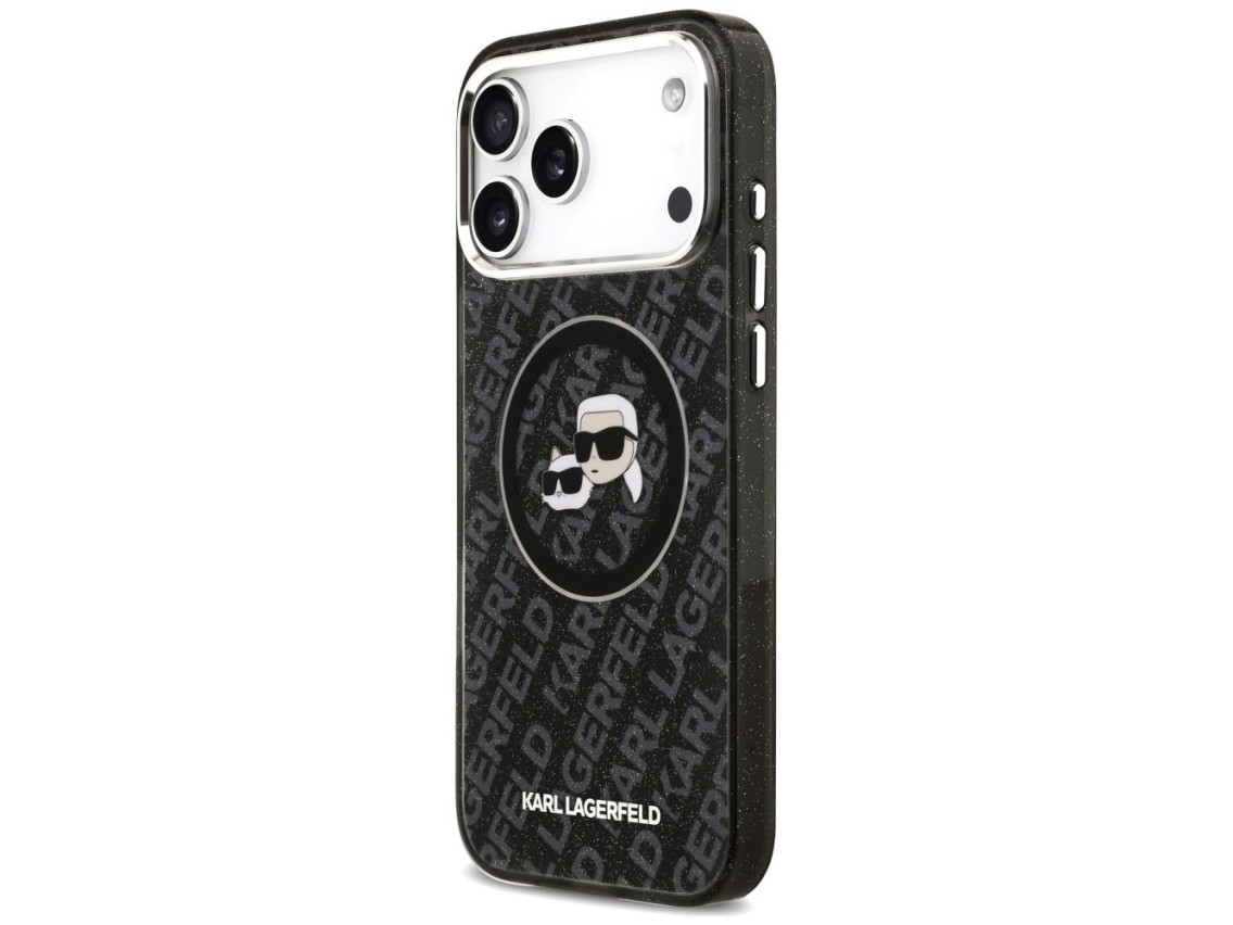 Funda MagSafe Karl Lagerfeld IML Glitter Karl&Choupette Heads para iPhone 17 Pro Max - Negra