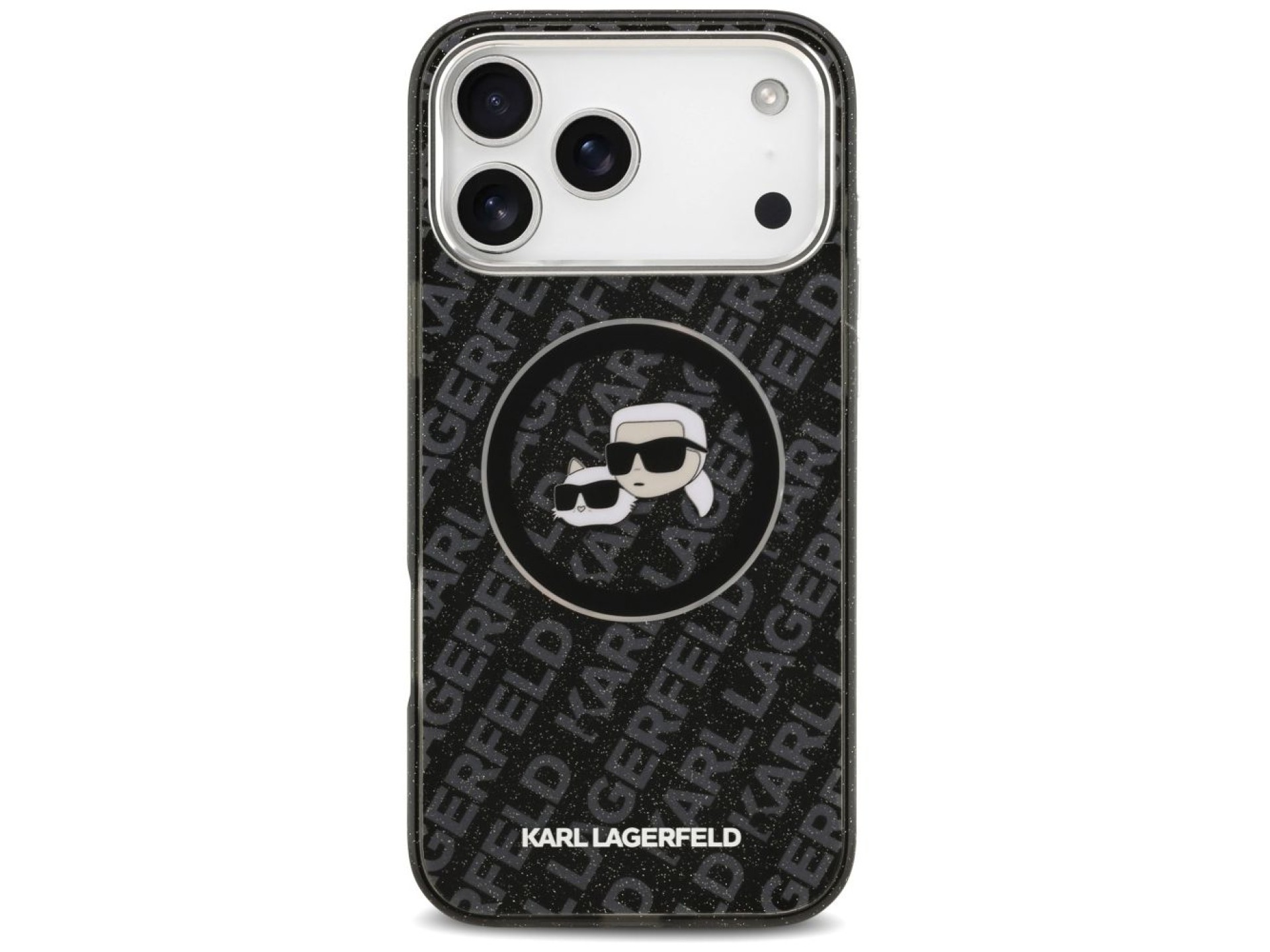 Karl Lagerfeld IML Glitter Karl&Choupette Heads Logo MagSafe Case for iPhone 17 Pro Max - Black