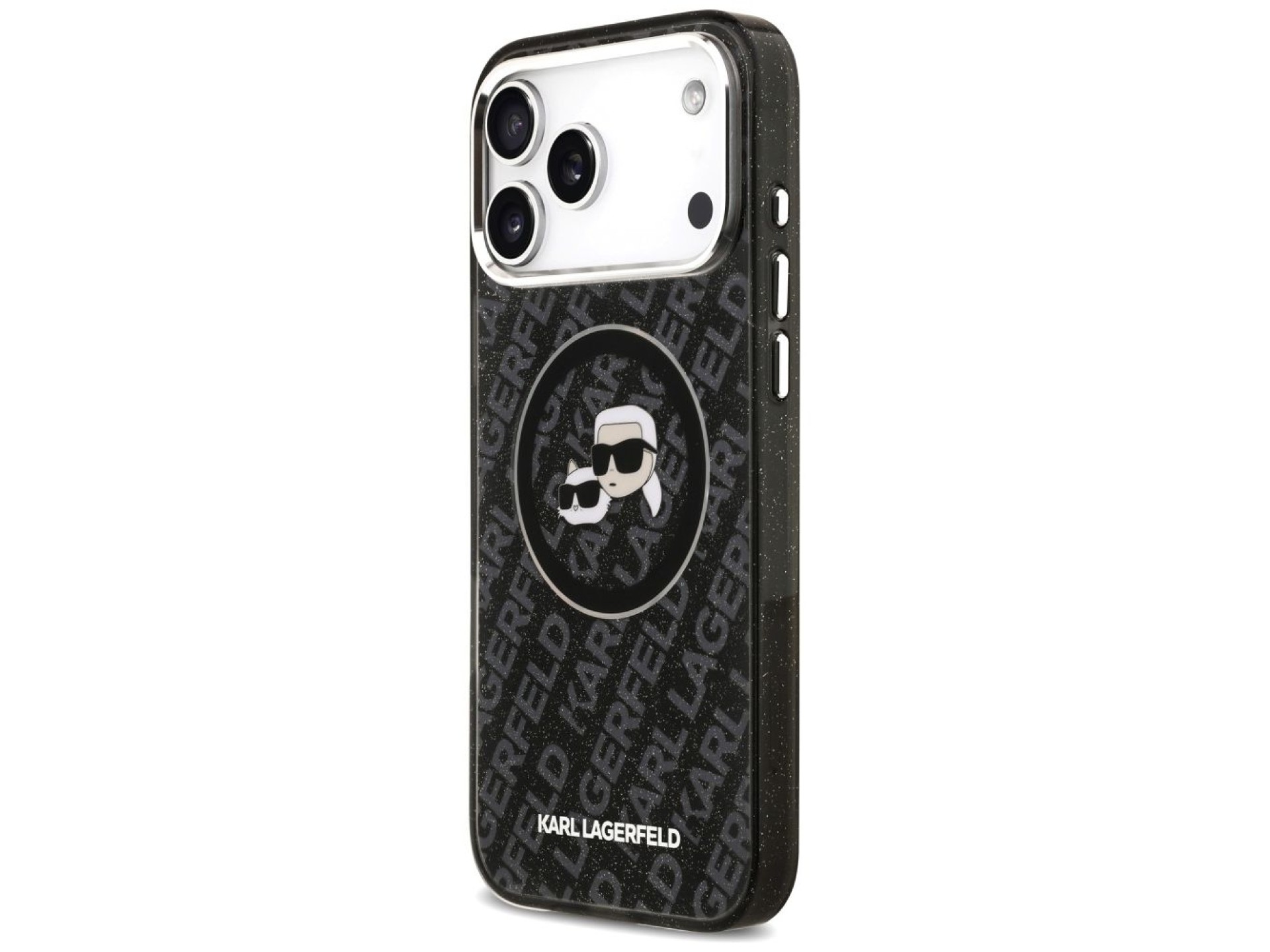 Karl Lagerfeld IML Glitter Karl&Choupette Heads Logo MagSafe Case for iPhone 17 Pro Max - Black