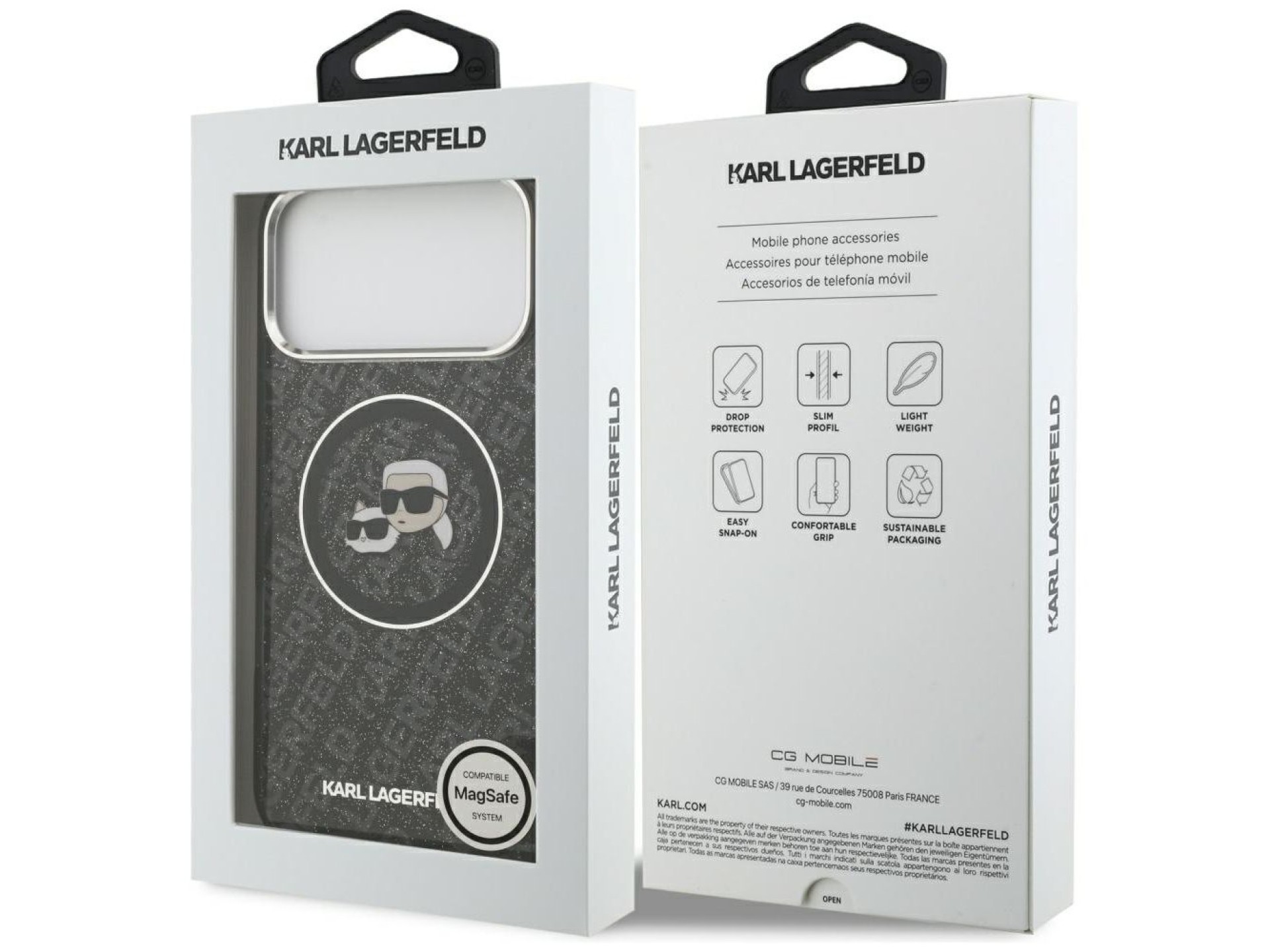 Karl Lagerfeld IML Glitter Karl&Choupette Heads Logo MagSafe Case for iPhone 17 Pro Max - Black