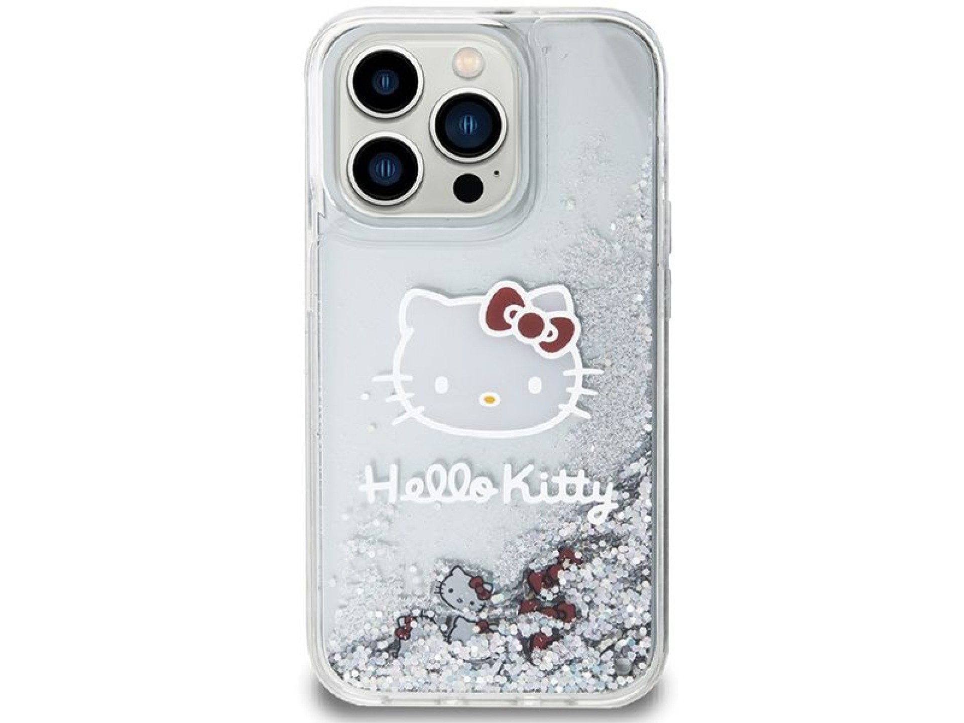 Funda Hello Kitty Liquid Glitter Charms Kitty Head para iPhone 14 Pro - plateada