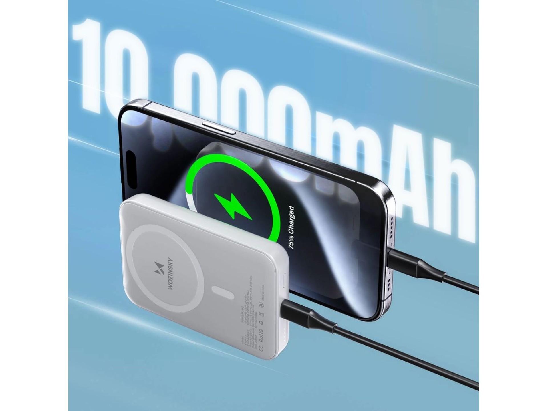 Wozinsky WRW349YWS 10000 mAh Magnetic Power Bank - White