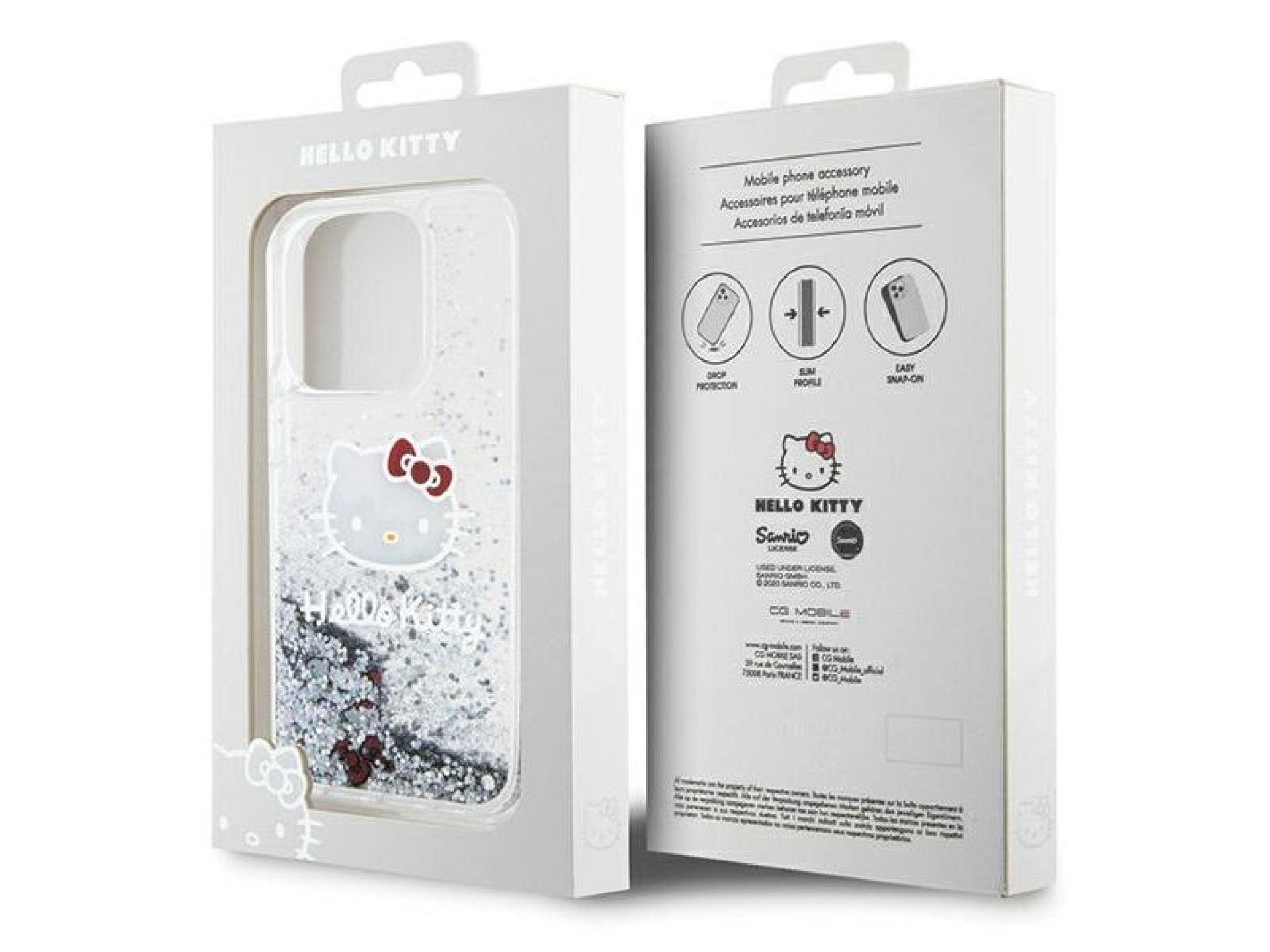 Capa Hello Kitty com glitter líquido e pingente em formato de cabeça de gatinho para iPhone 14 Pro M