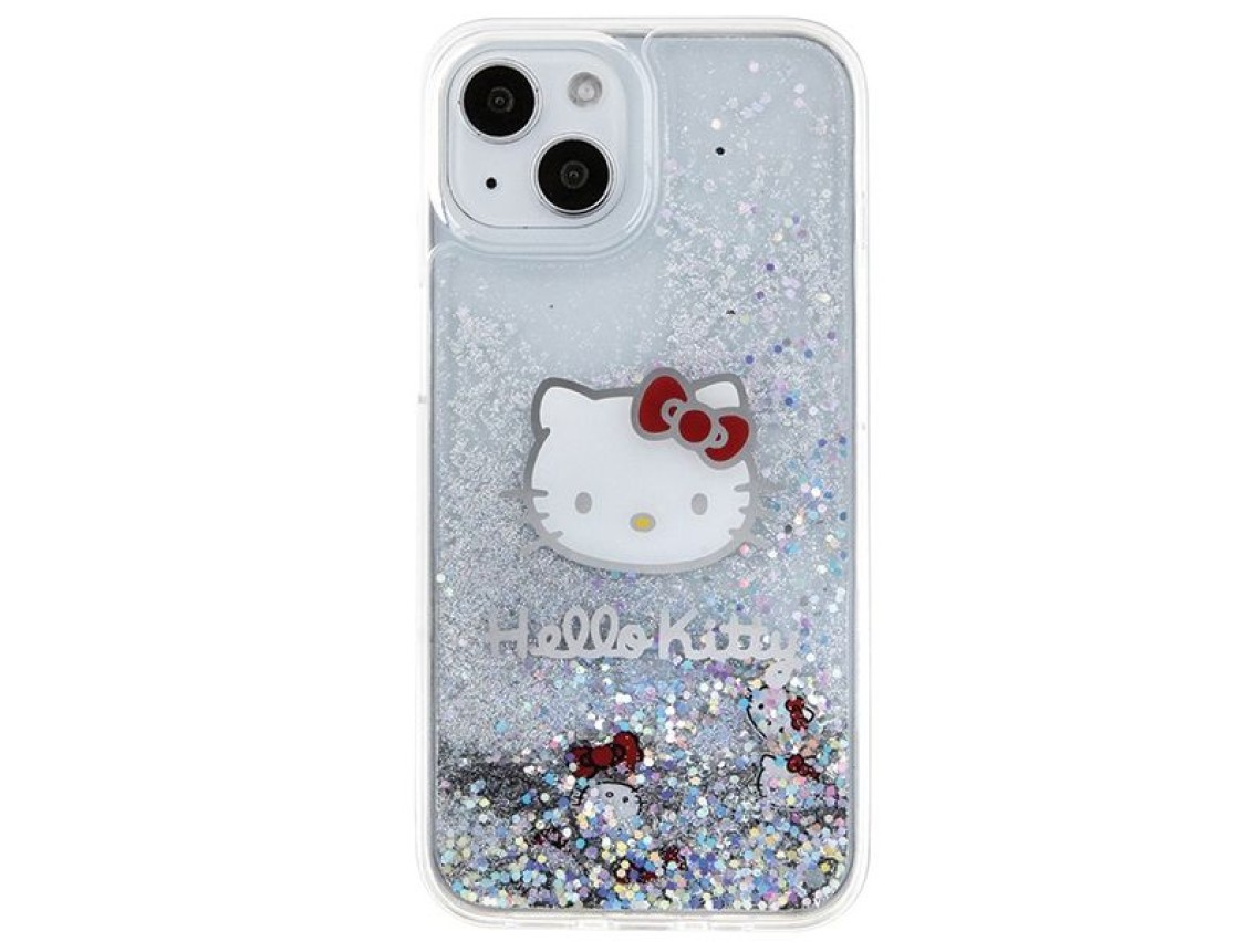 Hello Kitty Liquid Glitter Charms Kitty Head case for iPhone 15 - silver