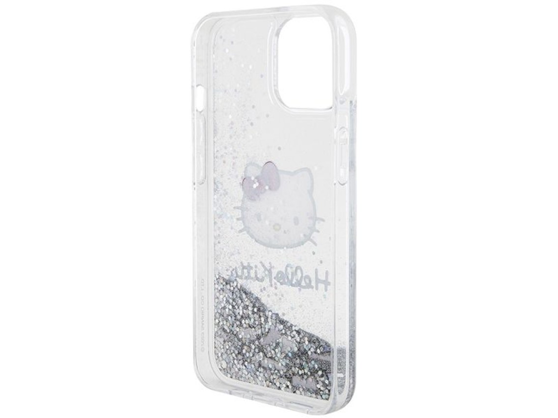 Hello Kitty Liquid Glitter Charms Kitty Head case for iPhone 15 - silver