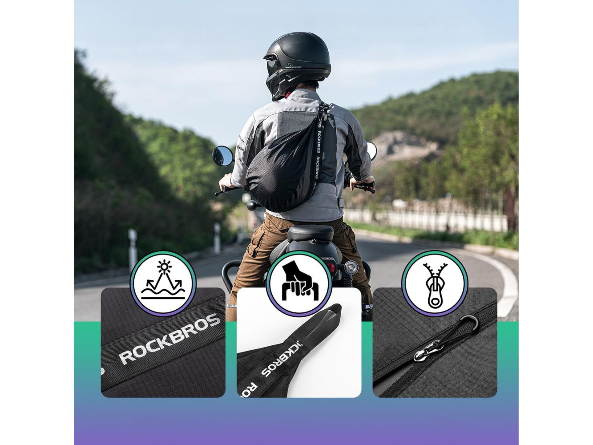 Rockbros H34 Backpack with Helmet Holder - Black