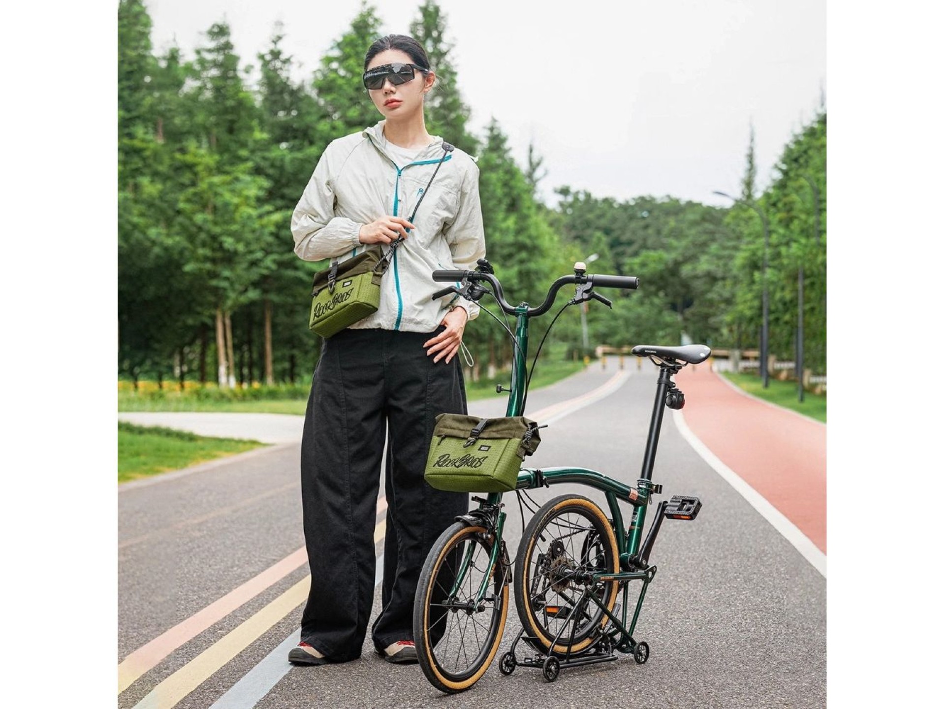 Bolsa plegable para manillar de bicicleta Rockbros W020-1 - Verde