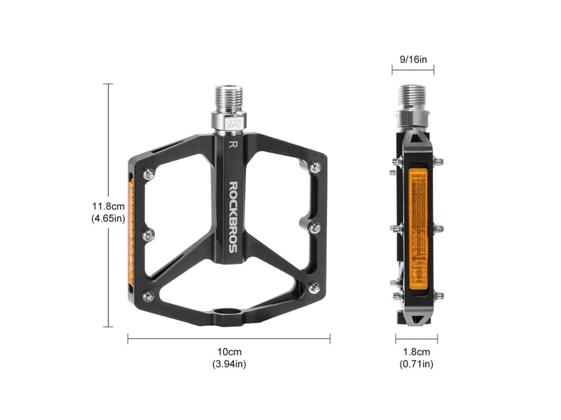 Rockbros K371 Reflective Aluminum Bicycle Pedals with Sealed Bearings - Black