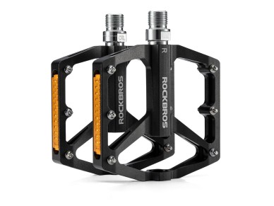 Pedales de bicicleta reflectantes de aluminio Rockbros K371 con rodamientos sellados - Negro