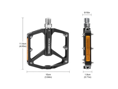 Pedales de bicicleta reflectantes de aluminio Rockbros K371 con rodamientos sellados - Negro