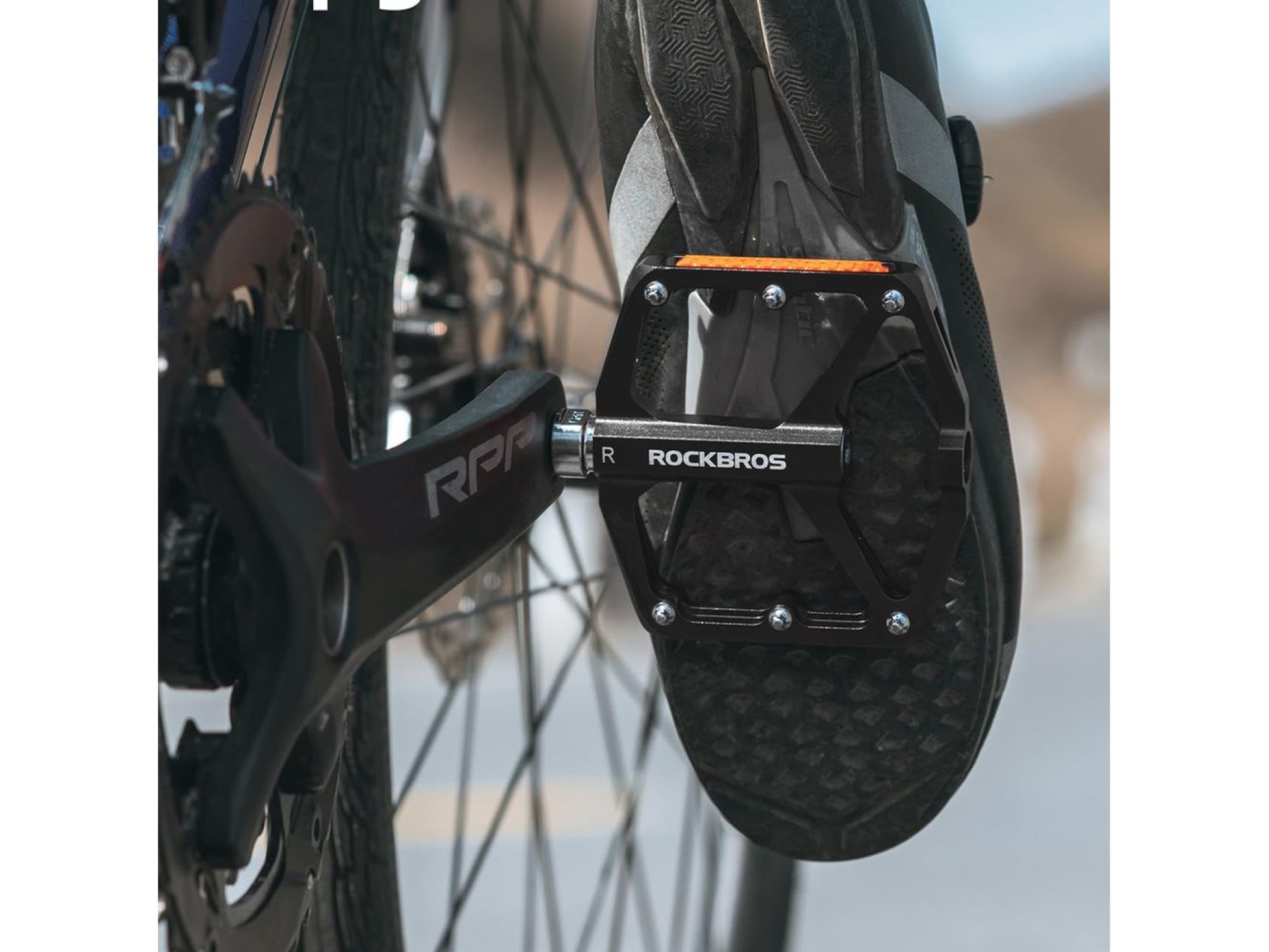 Rockbros K371 Reflective Aluminum Bicycle Pedals with Sealed Bearings - Black