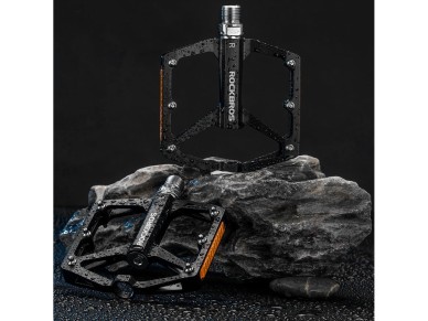 Pedales de bicicleta reflectantes de aluminio Rockbros K371 con rodamientos sellados - Negro