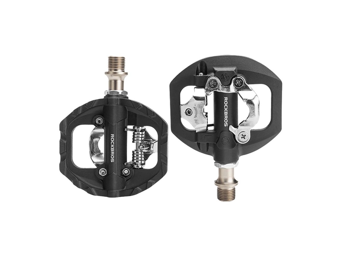 Pedais de bicicleta Rockbros M108 de nylon com trava dupla - Preto