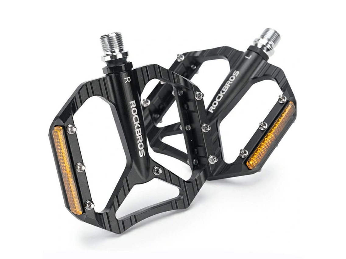 Pedais de plataforma refletores Rockbros C700 em alumínio para bicicleta - Preto