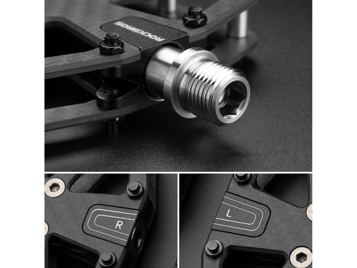 Pedais de plataforma Rockbros C525 em fibra de carbono para bicicleta - Preto