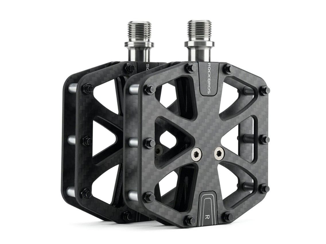 Pedais de plataforma Rockbros C525 em fibra de carbono para bicicleta - Preto