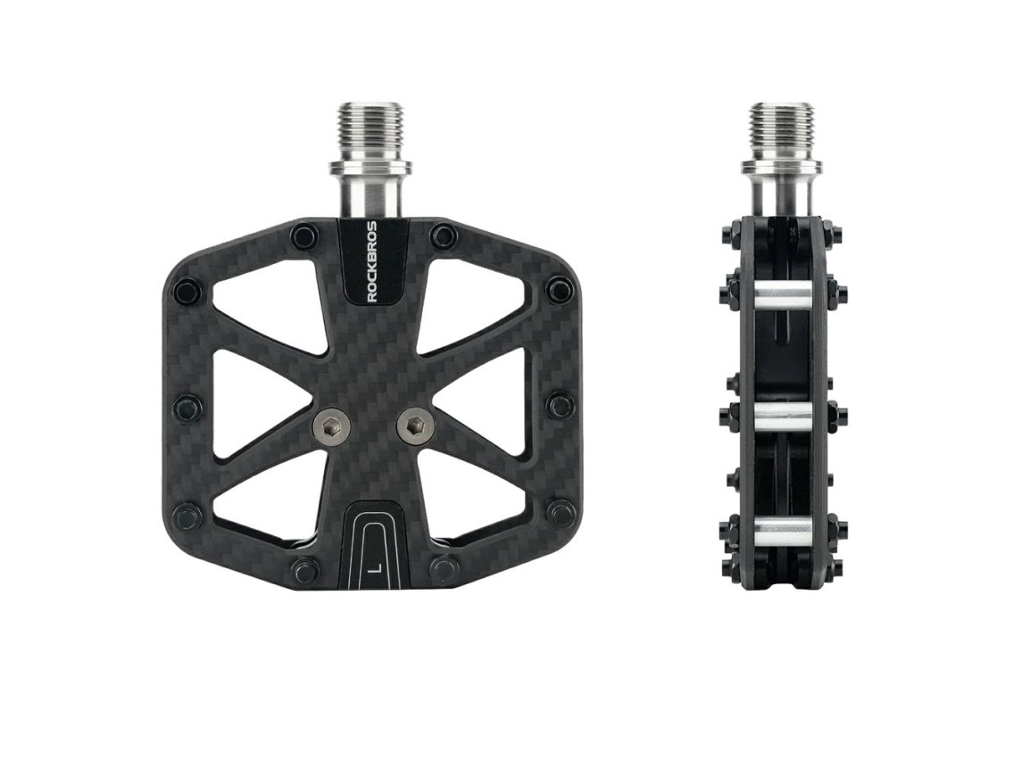 Pedais de plataforma Rockbros C525 em fibra de carbono para bicicleta - Preto