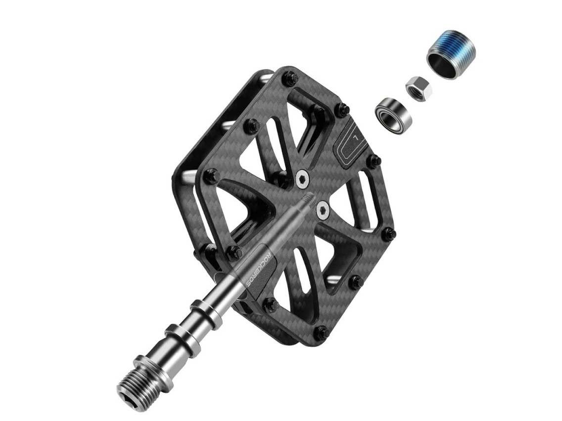 Pedais de plataforma Rockbros C525 em fibra de carbono para bicicleta - Preto