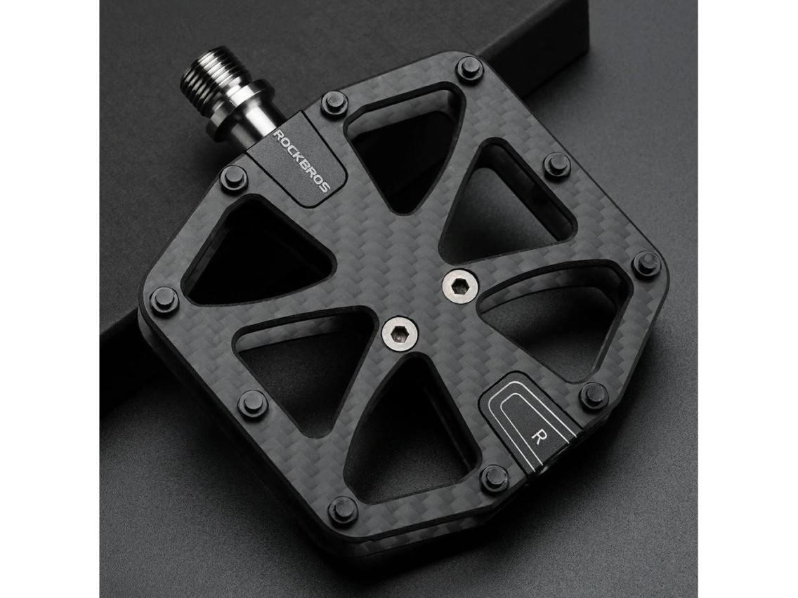 Pedais de plataforma Rockbros C525 em fibra de carbono para bicicleta - Preto
