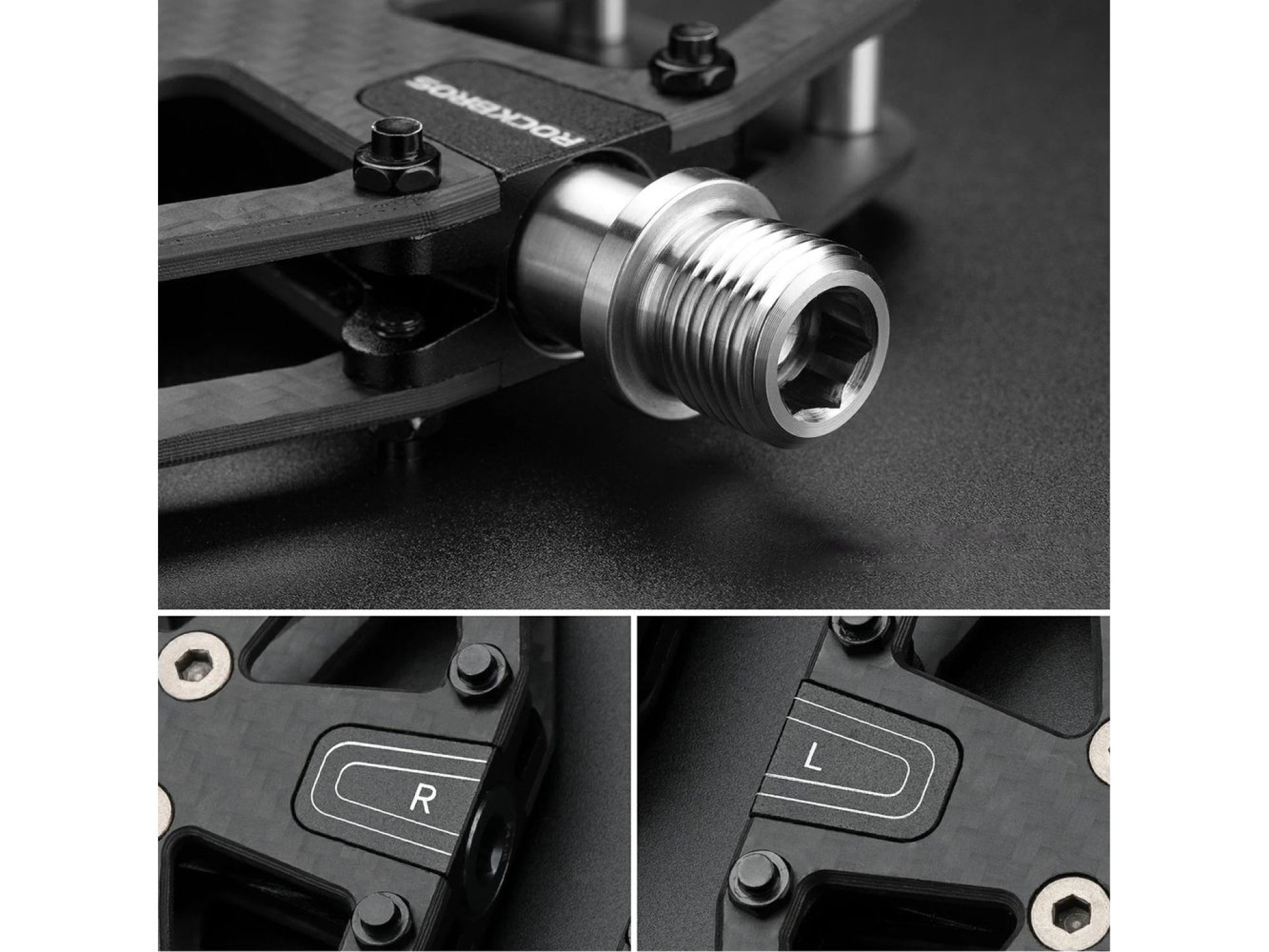 Pedales de plataforma para bicicleta Rockbros C525 de fibra de carbono - Negro