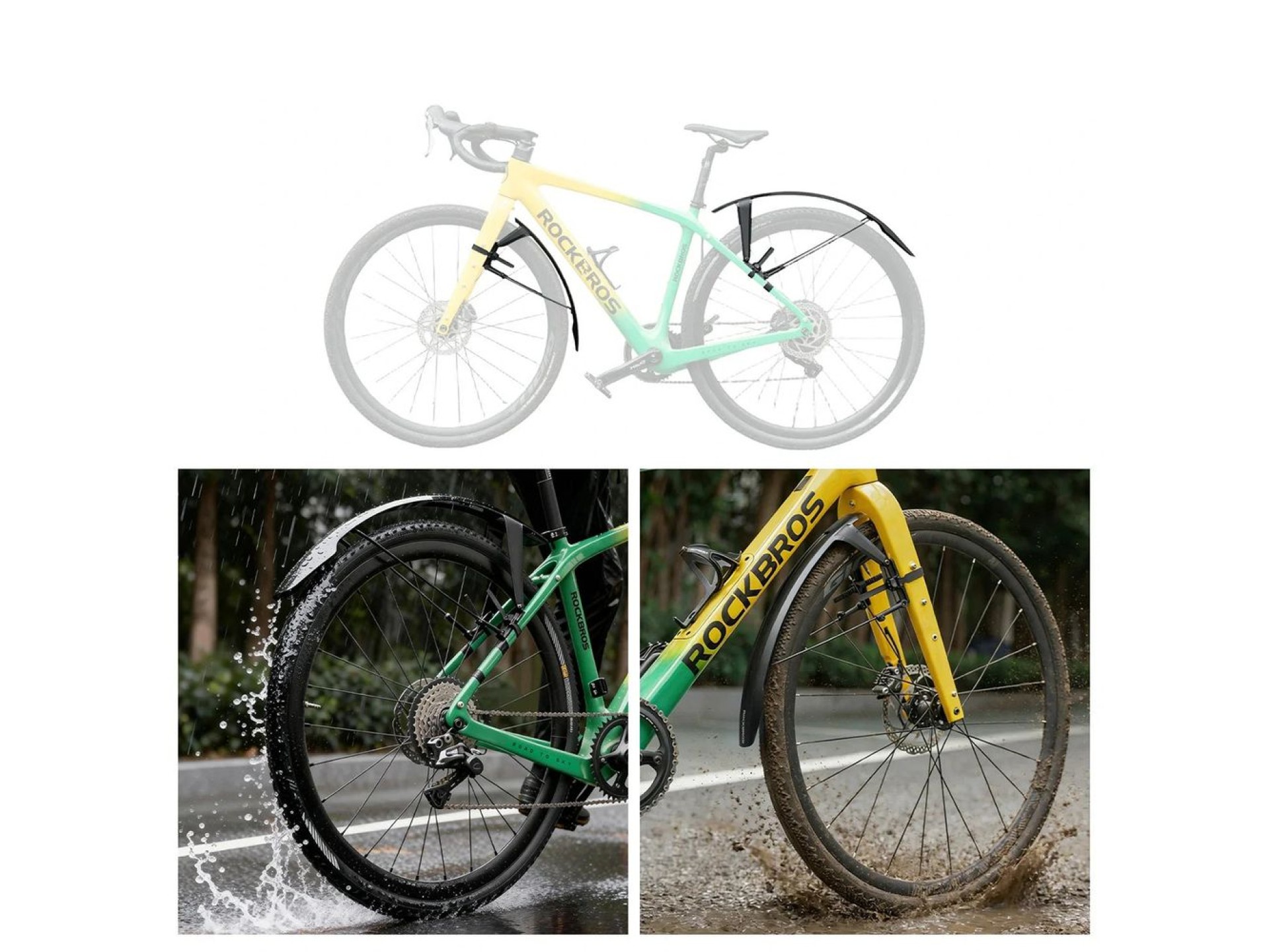 Para-lamas ajustáveis ??para bicicleta off-road Rockbros FK-892 - Preto
