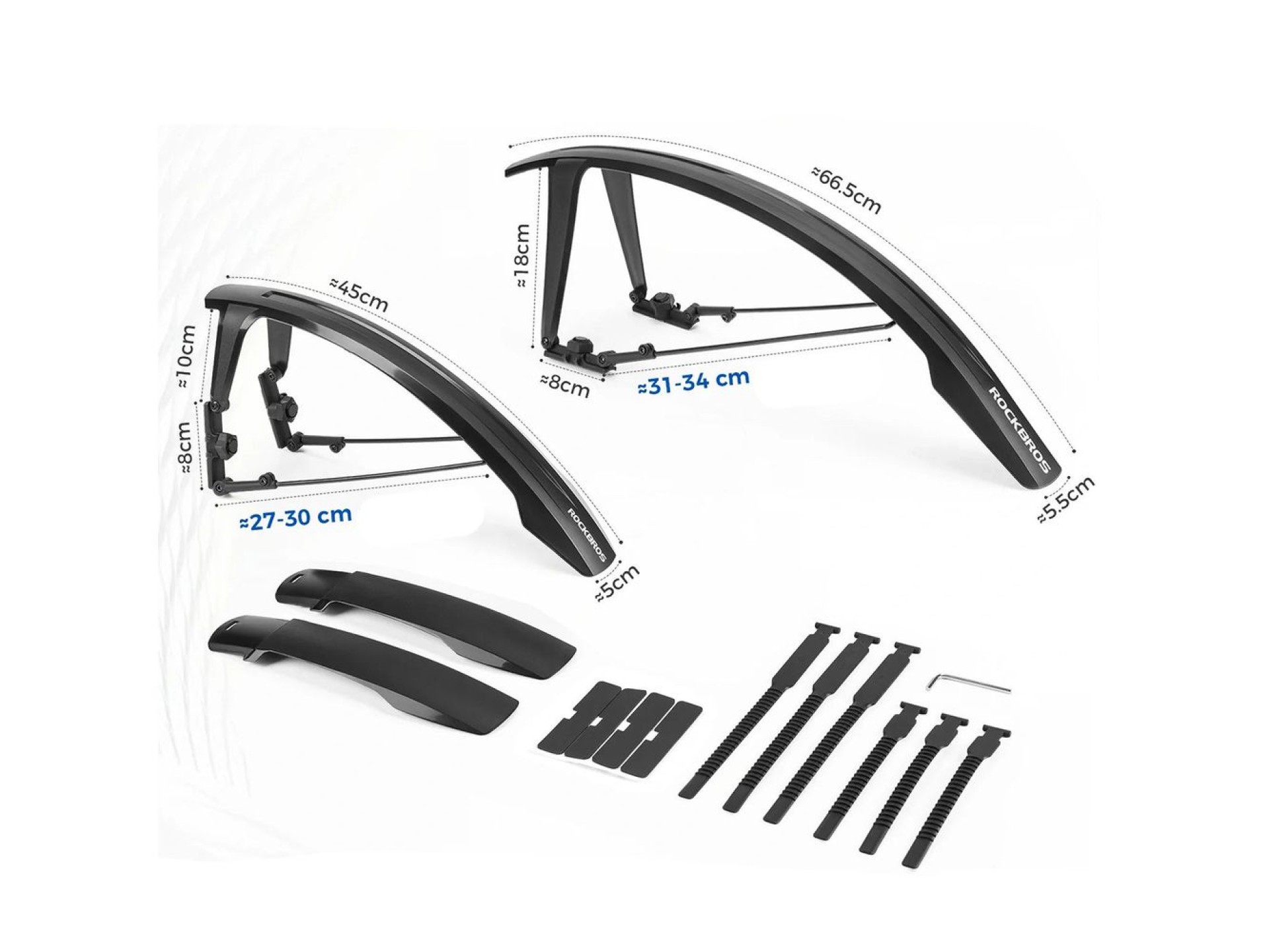 Para-lamas ajustáveis ??para bicicleta off-road Rockbros FK-892 - Preto