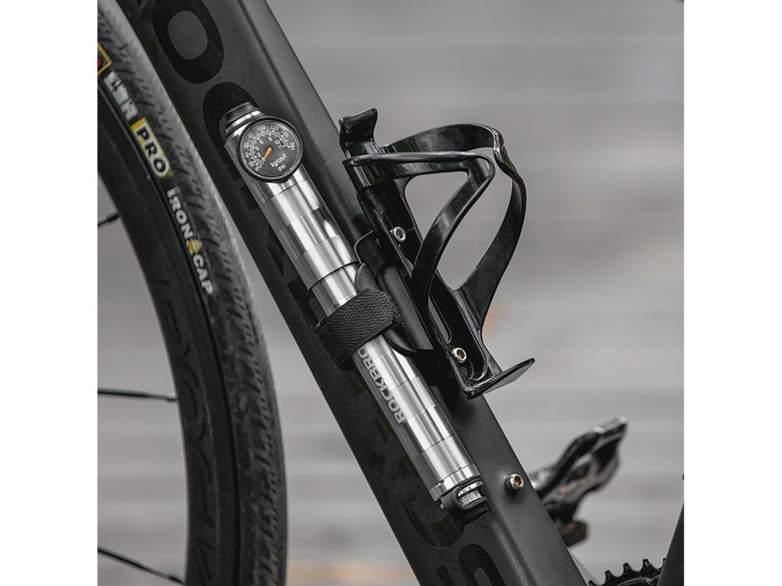 Bomba de bicicleta Rockbros HQ-67A-L03 con manómetro - Plateada