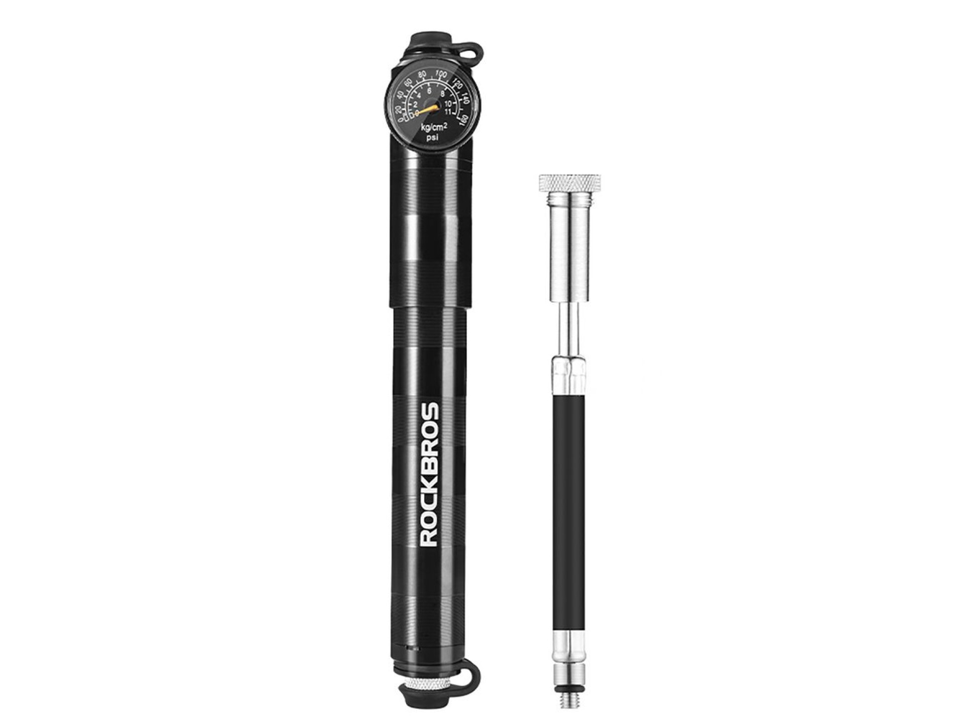 Bomba de bicicleta Rockbros HQ-67A-L03 BK com manômetro - Preta
