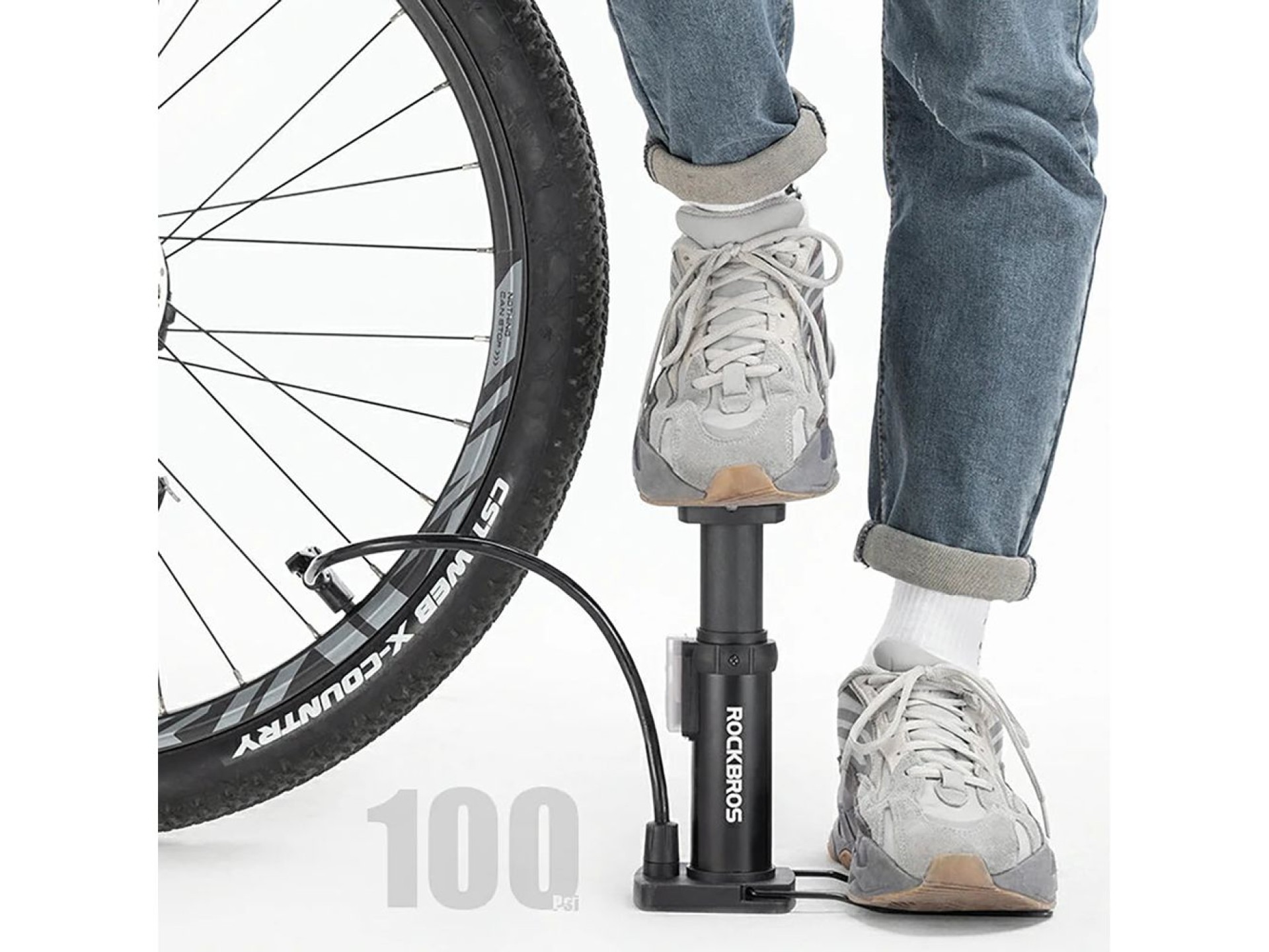 Rockbros 4522L Ultralight Foot Bicycle Pump - Black