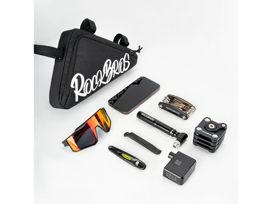 Bolsa triangular para quadro de bicicleta Rockbros G002 Flash Journey 1,4L - Preta