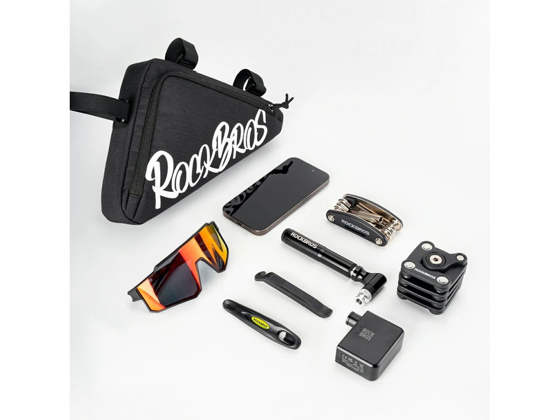 Bolsa triangular para quadro de bicicleta Rockbros G002 Flash Journey 1,4L - Preta