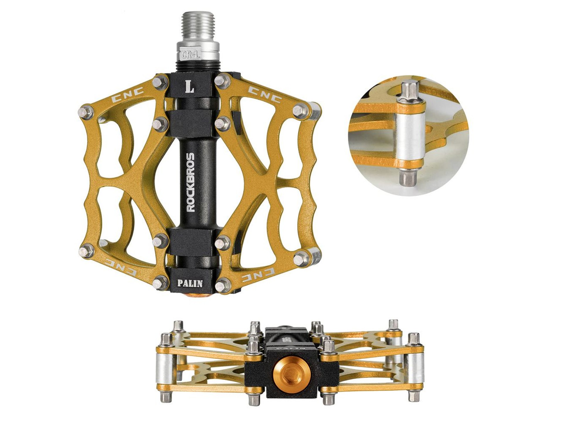 Pedais de plataforma de alumínio Rockbros JT201012LG para bicicletas (modelos 2010-2012) - Dourado