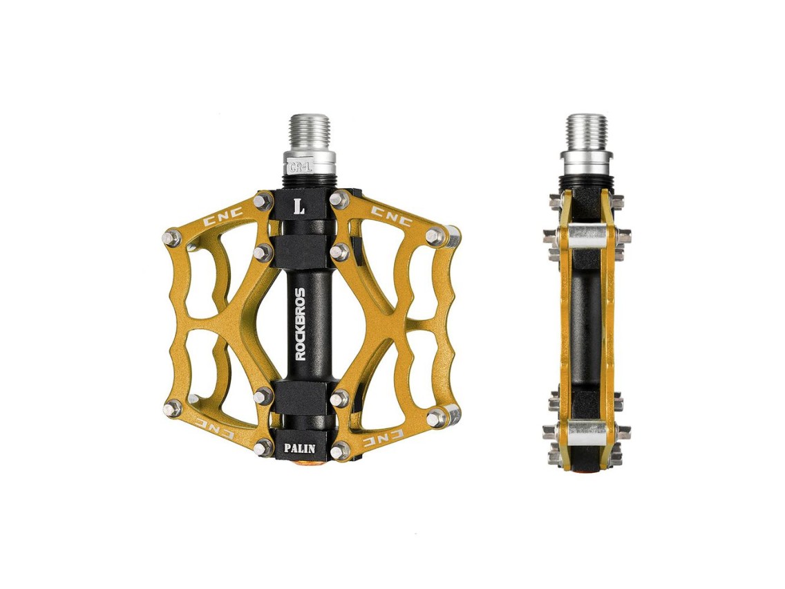 Pedais de plataforma de alumínio Rockbros JT201012LG para bicicletas (modelos 2010-2012) - Dourado