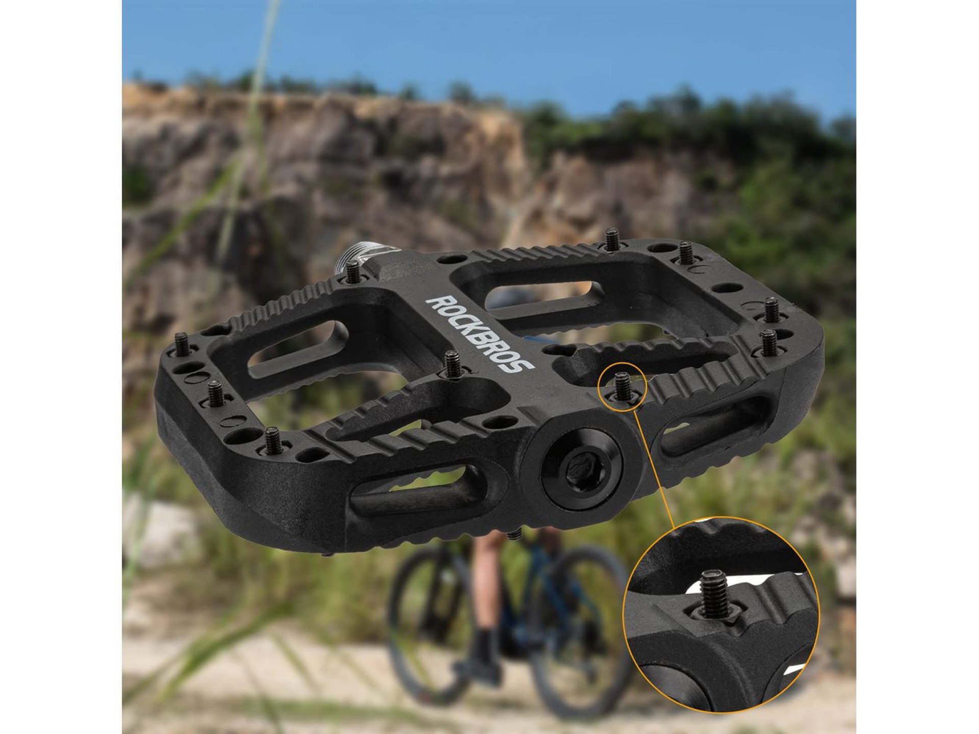 Pedales de bicicleta Rockbros 2018-12A de nailon - Negros