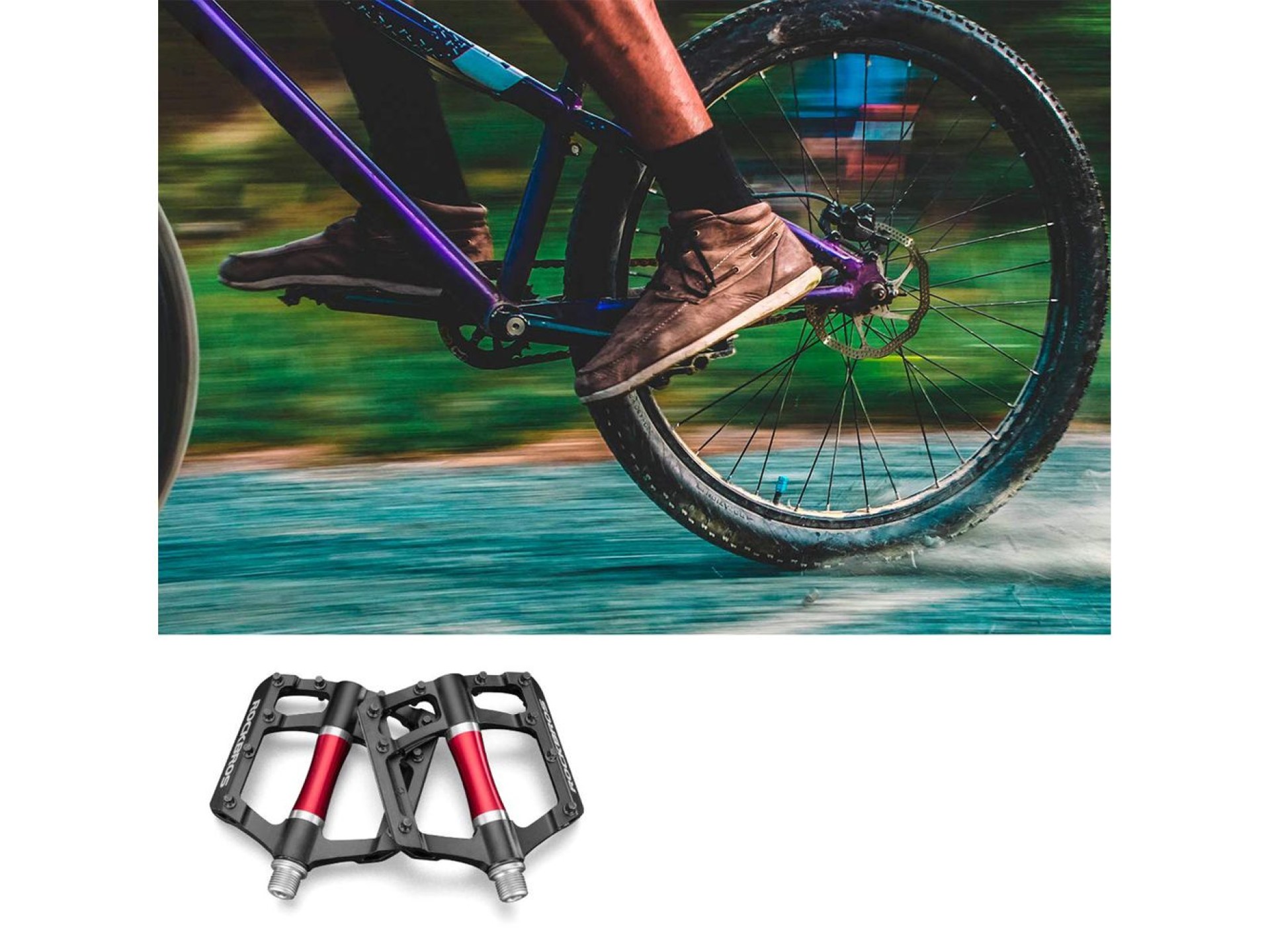 Pedais de plataforma Rockbros 2020-12CBK em alumínio para bicicleta - Preto