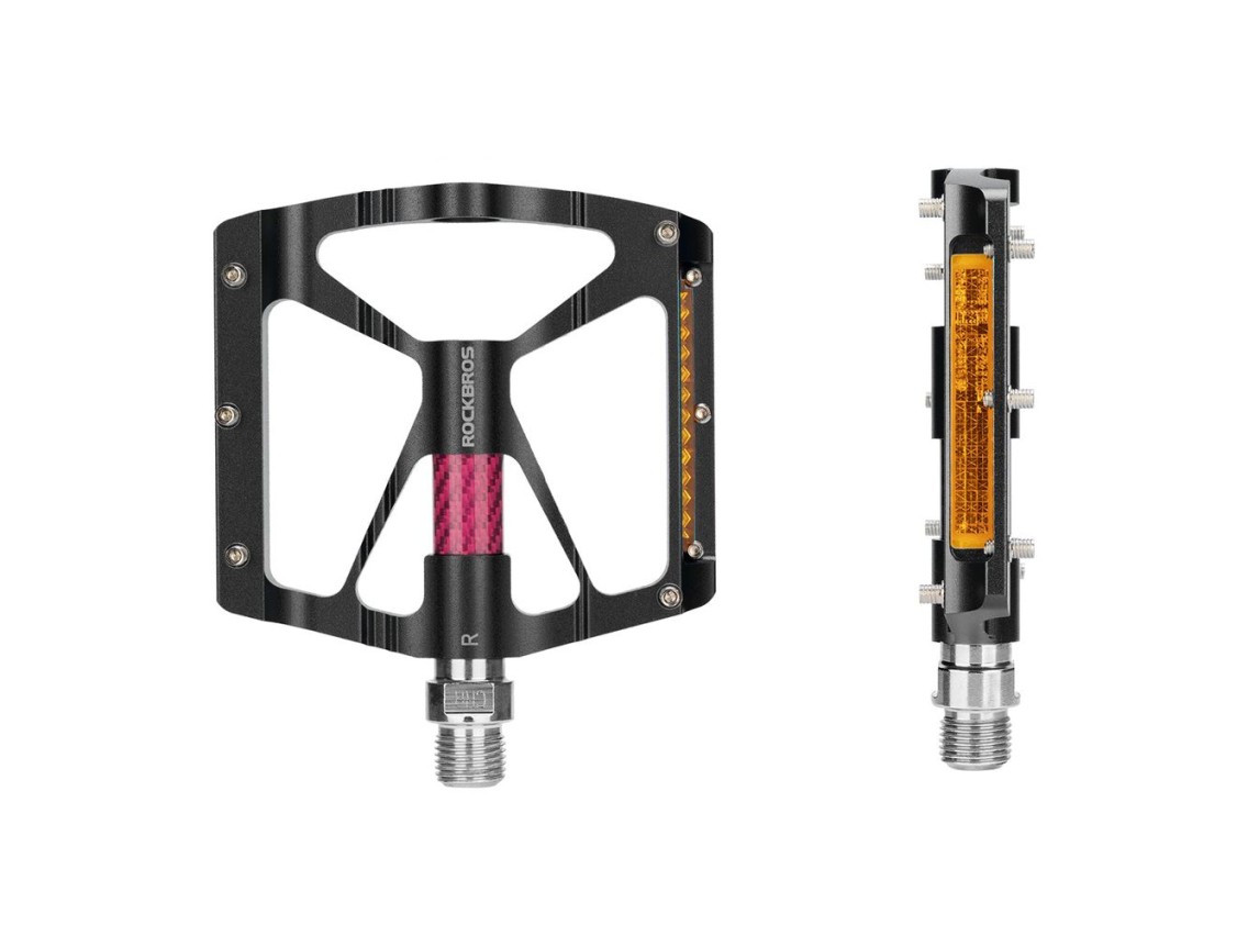Pedales de plataforma reflectantes de aluminio Rockbros K307PT para bicicleta - Negro