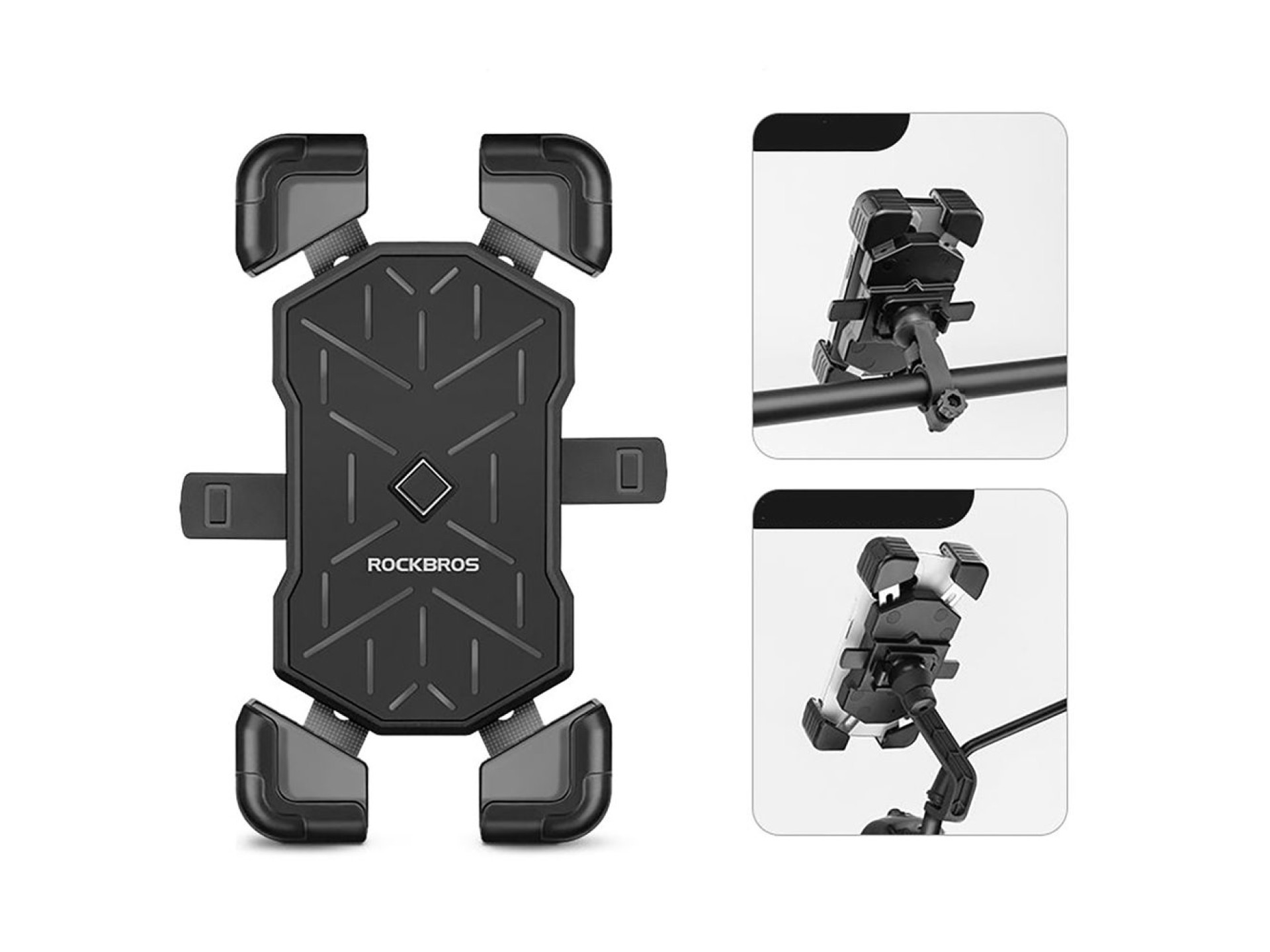 Suporte para celular Rockbros HW-117 com fixação no guidão - Preto e cinza
