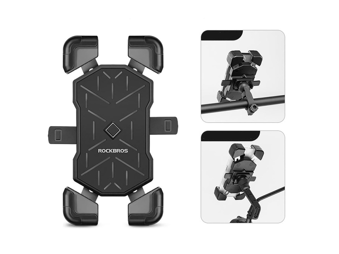 Suporte para celular Rockbros HW-117 com fixação no guidão - Preto e cinza